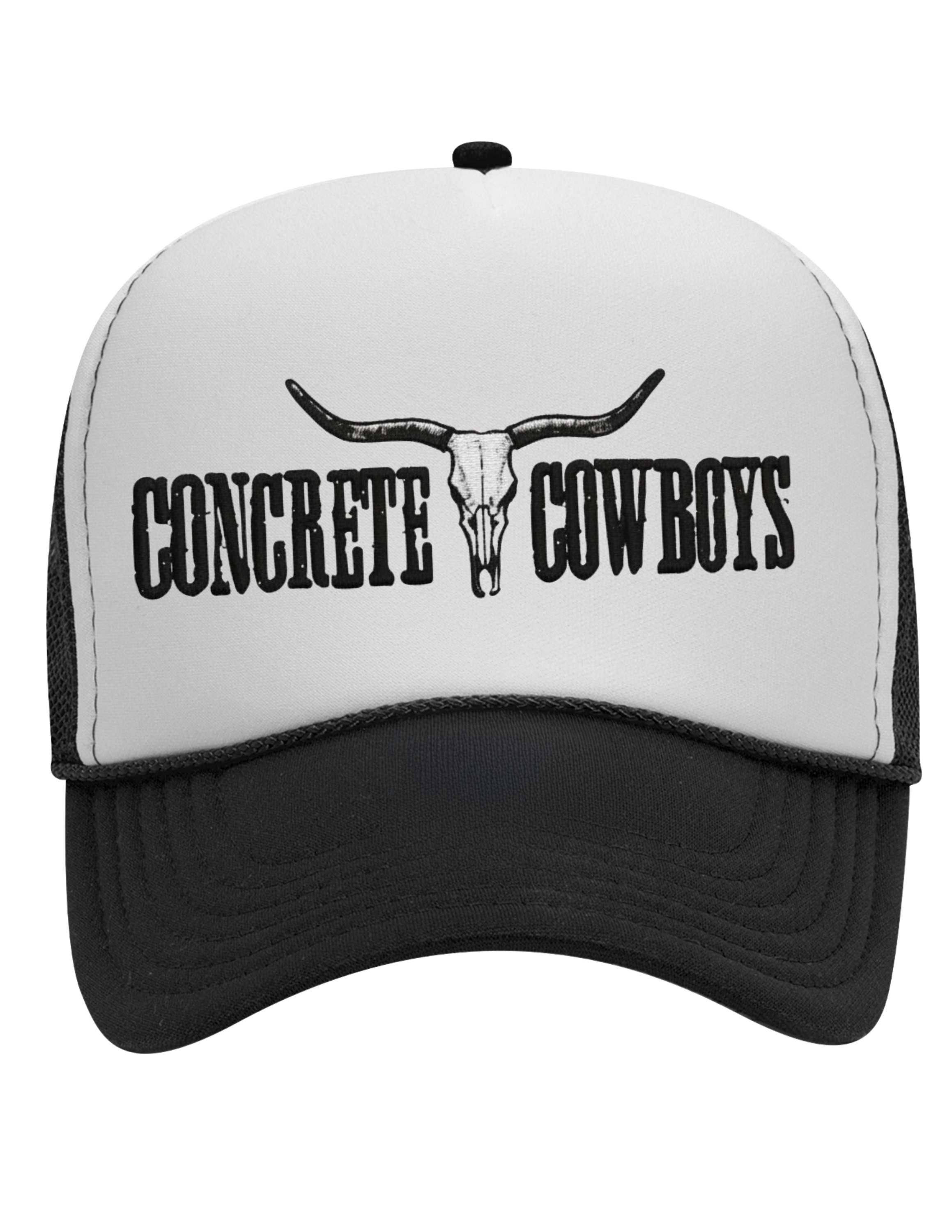 Trucker Hat -  Black and White Embroidered