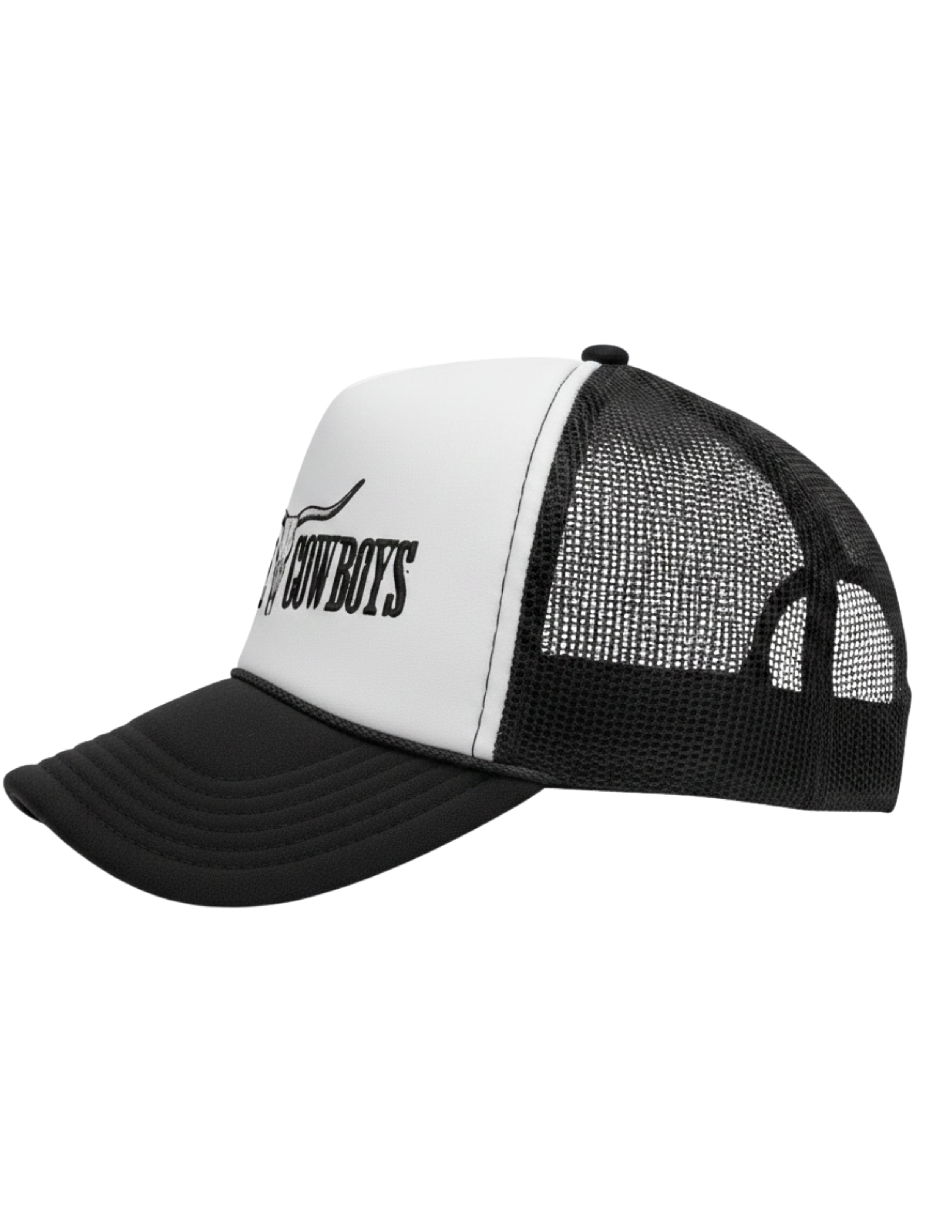 Trucker Hat -  Black and White Embroidered